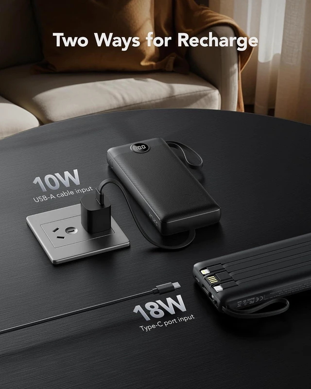 Alt view image 4 of 7 - VRURC Portable Charger 20000mAh, Built-in Cables Fast Charging Power Bank, PD QC 3.0 Travel Essentials Battery Pack, 4 Output & 2 Input Phone Charger for iPhone, Samsung, Android