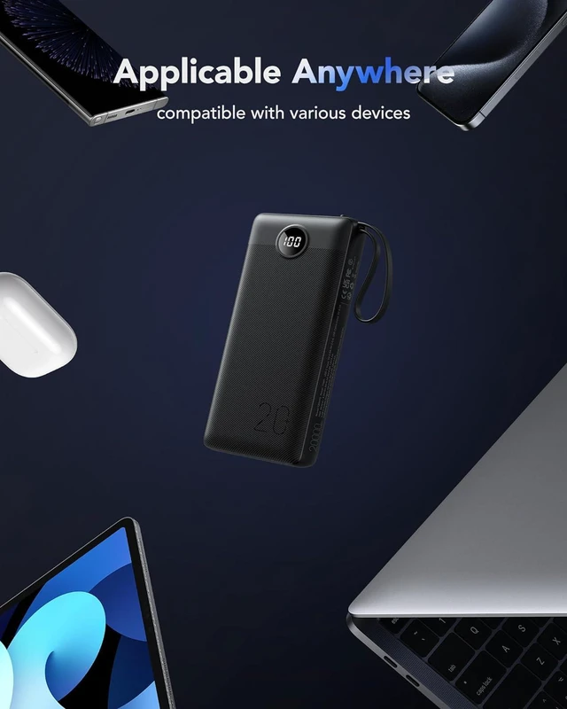 Alt view image 6 of 7 - VRURC Portable Charger 20000mAh, Built-in Cables Fast Charging Power Bank, PD QC 3.0 Travel Essentials Battery Pack, 4 Output & 2 Input Phone Charger for iPhone, Samsung, Android