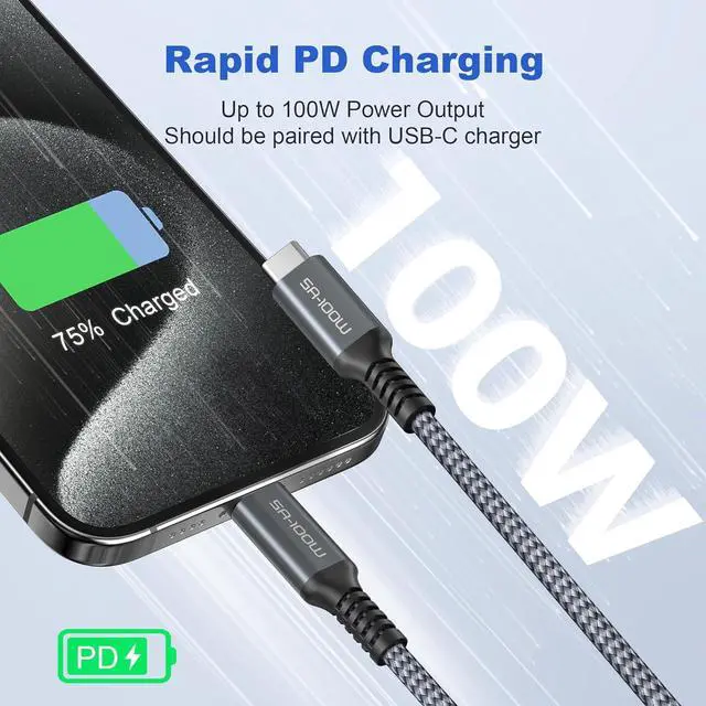Alt view image 2 of 7 - Basesailor iPhone 16 15 Pro Max Charger Cable 10FT,100W USB C to Type C Cable with USB Adapter,Fast Car Charging Power Cord for iPad 10th Air 4th 5th Mini 7th 6th Generation,Samsung Galaxy S25 S24 S23