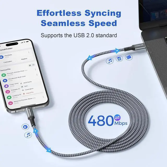 Alt view image 4 of 7 - Basesailor iPhone 16 15 Pro Max Charger Cable 10FT,100W USB C to Type C Cable with USB Adapter,Fast Car Charging Power Cord for iPad 10th Air 4th 5th Mini 7th 6th Generation,Samsung Galaxy S25 S24 S23