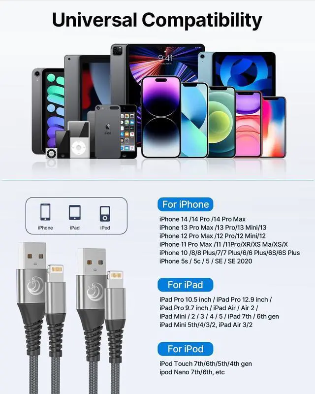 Alt view image 6 of 7 - iPhone Charger [ MFi Certified] 2Pack 10FT Long Lightning Cable Fast Charging Nylon Braided iPhone Charger Cord USB Cable Compatible with iPhone 14 13 12 11 Pro Max XR XS X 8 7 6 Plus SE iPad