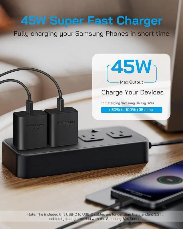 Alt view image 3 of 7 - 45W Sam Sung Charger Type C Fast Charging, USBC Chargers Block with 6 FT Android Phone Charger Fast Charging Cord for Galaxy S24 Ultra/S24+/S24/ S23 Ultra/S23/S23+/S22 Ultra/S22+/S21-2 Pack