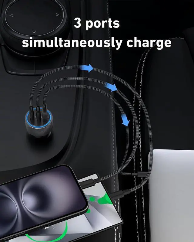 Alt view image 3 of 7 - USB C Car Charger 2Pack 3-Port 67W Dual USB-C & USB-A Car Phone Charger Accessories Cigarette Lighter Fast Charging Adapter for iPhone 16 16e 15 14 13 12 Pro Max iPad  S25 S24 Pixel Tablet