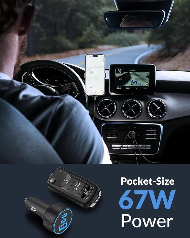 Alt view image 4 of 7 - USB C Car Charger 2Pack 3-Port 67W Dual USB-C & USB-A Car Phone Charger Accessories Cigarette Lighter Fast Charging Adapter for iPhone 16 16e 15 14 13 12 Pro Max iPad  S25 S24 Pixel Tablet