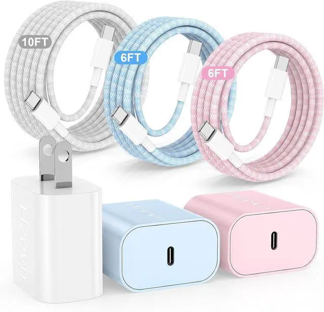 Main image of Fast Charging for iPhone 15 16 Pro Max Charger Colorful 3Pack 20W USB C Fast Chargers Block with 6/6/10ft Long USB C to C Braided Cable Compatible with iPhone 16/15 Pro/15 Plus/iPad Pro 13/12.9
