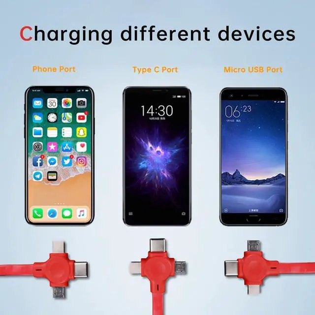 Alt view image 2 of 6 - 4 Pcs 3 in 1 Retractable Multi Charging Cable (3.28FT) with USB C/Micro USB/IP and Phone Holder, Festivals and Birthday Gift for Your Family and Friends, Compatible with iPhone/Android/Tablet