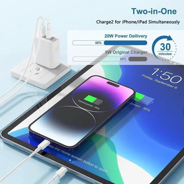 Alt view image 3 of 7 - USB C Fast Charger Block,USB C Charging Block 2-Pack Type C 2in1 Dual Ports Plug Wall Charger, Fast Type C Charger for iPhone 17 Pro Max/17 Pro/17 Air/16 Pro Max/15/14/13/12/11/Xs Max/XR/X,iPad