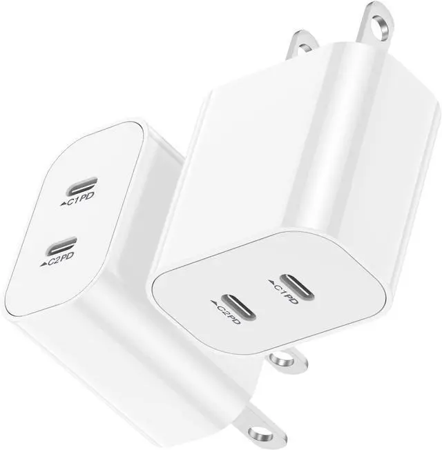 Main image of USB C Fast Charger Block,USB C Charging Block 2-Pack Type C 2in1 Dual Ports Plug Wall Charger, Fast Type C Charger for iPhone 17 Pro Max/17 Pro/17 Air/16 Pro Max/15/14/13/12/11/Xs Max/XR/X,iPad