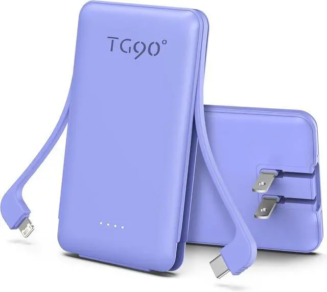 Main image of TG90° Portable Phone Charger Ultra Mini Power Bank with Built-in Foldable AC Wall Plug and Cables,5000mAh External Battery Pack Compatible with iPhone and Android Smart Devices