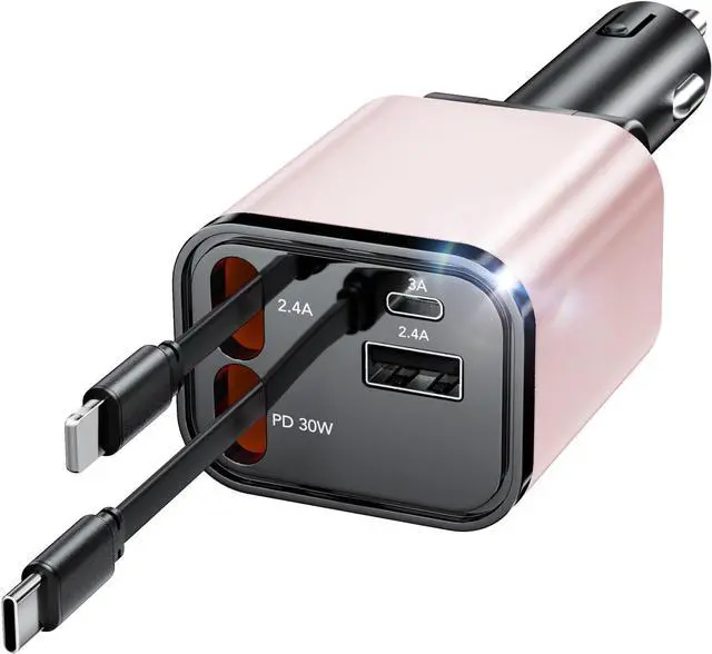 Main image of 84W Retractable Car Charger,Car Phone Charger USB C Fast Charge for iPhone | EloBeth Car Charger,Cigarette Lighter USB Charger Car Accessories,Road Trip Essentials Gift for Men,for iPhone 17/16,Galaxy