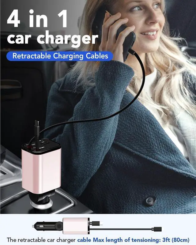 Alt view image 7 of 7 - 84W Retractable Car Charger,Car Phone Charger USB C Fast Charge for iPhone | EloBeth Car Charger,Cigarette Lighter USB Charger Car Accessories,Road Trip Essentials Gift for Men,for iPhone 17/16,Galaxy
