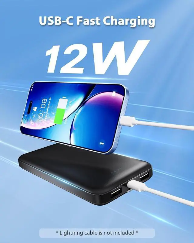 Alt view image 3 of 7 - 2-Pack 10000mAh Dual USB Portable Charger USB-C Fast Charging Power Bank Backup Charger for iPhone 15/14/13 Galaxy S23/22 Pixel and etc