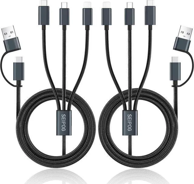 Main image of Multi Charging Cable 5 in 1, 2 Pcs 4FT USB C/A Multi Charger Cable to Type-C/Micro USB Port, Nylon Braided USB C Multiple Charger Cable, Universal Multi Phone Charger Cable for Cell Phones and More