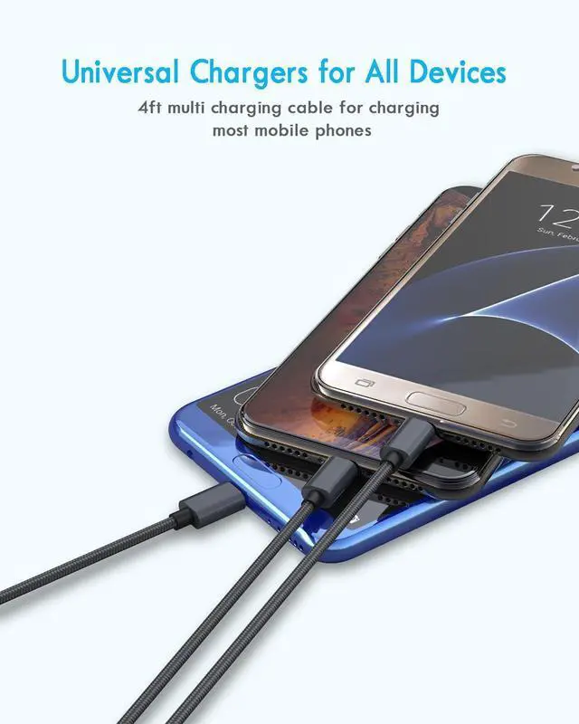 Alt view image 3 of 7 - Multi Charging Cable 5 in 1, 2 Pcs 4FT USB C/A Multi Charger Cable to Type-C/Micro USB Port, Nylon Braided USB C Multiple Charger Cable, Universal Multi Phone Charger Cable for Cell Phones and More