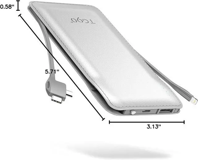 Alt view image 7 of 7 - TG90° Cellphone Portable Charger with Built in Lightning and Android Cables Power Bank 10000mah External Battery Packs, USB-C Portable Battery Backup Charger Compatible with iPhone and Android Phones