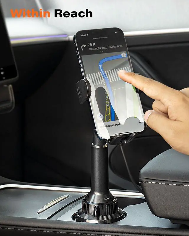 Alt view image 3 of 7 - APPS2Car Solid Cup Phone Mount for Car Cup Holder Wireless Charger 15W with Quick Extension Long Arm Fast Swivel Adjustable Height 360 Rotatable Low Profile for iPhone 15 Pro Max Plus 14 13 12 11 XS X