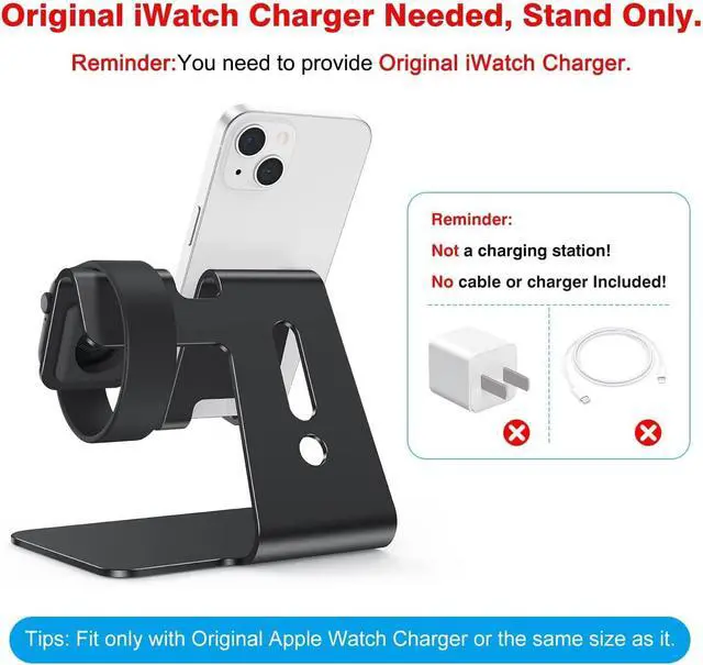 Alt view image 2 of 7 - OMOTON Stand for Apple Watch - 2 in 1 Universal Desktop Stand Holder (Not Include Charger) for All iPhone 16 15 14 13 12 and Apple Watch Series 9/8/SE2/7/6/SE/5/4/3/2 (Both 38/40/41/42/44/45mm)-Black
