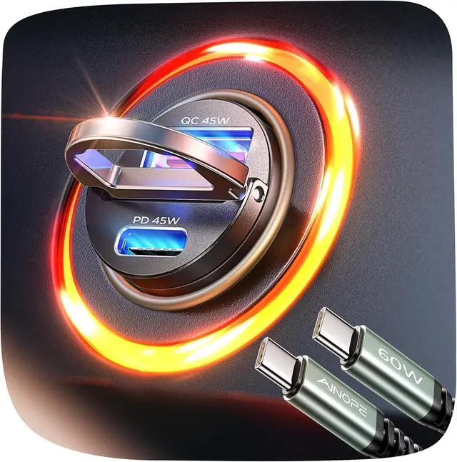 Main image of AINOPE 90W Super Fast Car Charger USB C,Invisible Cigarette Lighter Adapter[Mini&Metal] Type C Car Charger Fast Charging Fit Samsung Galaxy S25 S24 Ultra Plus,iPhone 16 15 14 13 12 Pro Max Plus,Black