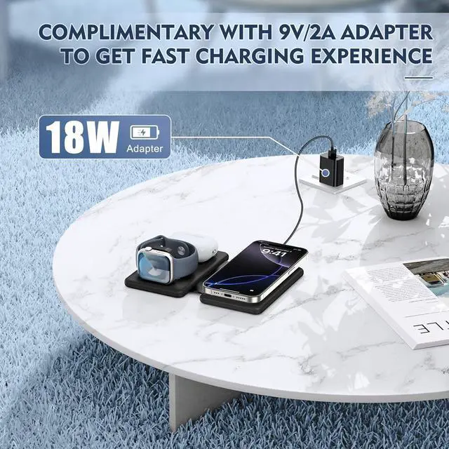 Alt view image 6 of 7 - Wireless Charger iPhone - 3 in 1 Charging Station for Apple Devices for iPhone 17 16 15 14 13 12 Pro Max Plus - Foldable Magnetic Charging Pad for Apple Watch Series & Airpods Series