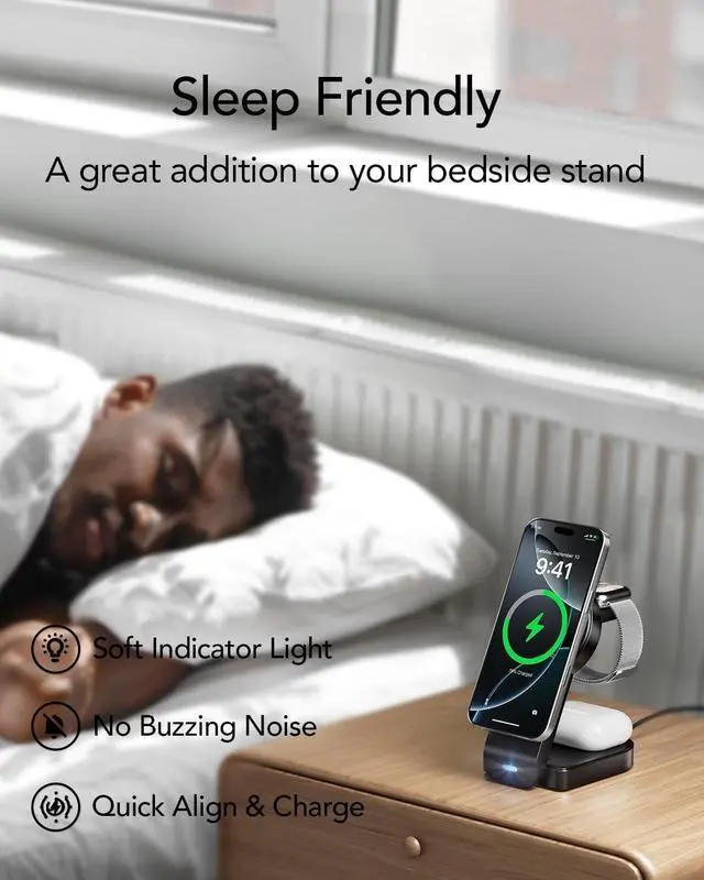 Alt view image 7 of 7 - 3 in 1 Wireless Charging Station Compatible with Apple,Foldable Magnetic Wireless Charger for iPhone 16/15/14/13/12,Apple Watch Series 10/Ultra 2/Ultra/9/8/7/6/5/4/SE/SE 2,Air-Pods 4/3/Pro/2(Black)