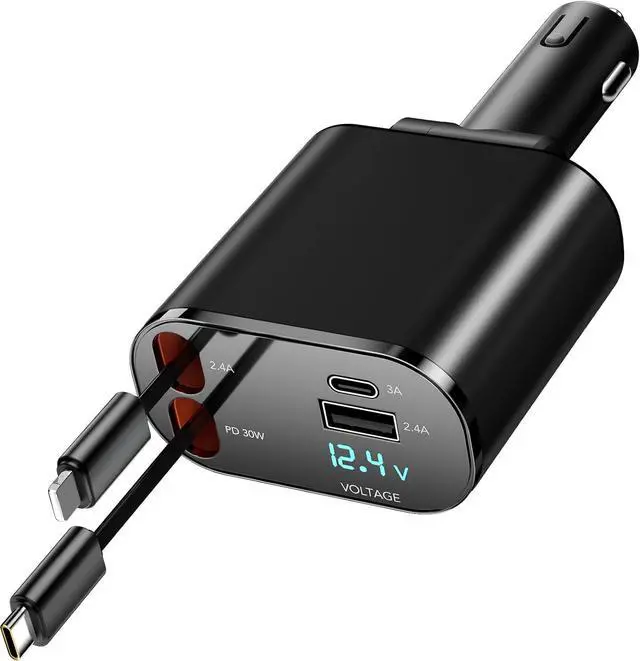 Alt view image 2 of 6 - Retractable Car Charger 4 in 1 Fast Car Charging 60W Compatible for iPhone 16 Car Travel Essentials Charger Women Men for Gifts USB C Car Honda Civic Accessories Adapter Compatible for iPhone 16 15