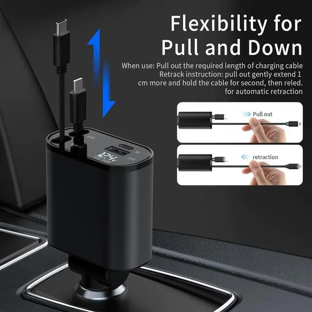Alt view image 3 of 6 - Retractable Car Charger 4 in 1 Fast Car Charging 60W Compatible for iPhone 16 Car Travel Essentials Charger Women Men for Gifts USB C Car Honda Civic Accessories Adapter Compatible for iPhone 16 15