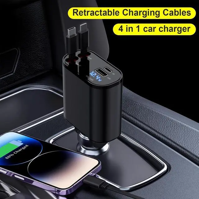 Alt view image 5 of 6 - Retractable Car Charger 4 in 1 Fast Car Charging 60W Compatible for iPhone 16 Car Travel Essentials Charger Women Men for Gifts USB C Car Honda Civic Accessories Adapter Compatible for iPhone 16 15