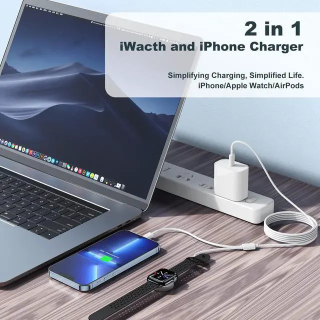 Alt view image 2 of 7 - for Apple Watch Charger,2 in 1 USB C Charger for iPhoneiWatch,Magnetic iWatch Fast Charging Cable 6ft with 20W Charging Block for Apple Watch Series Ultra 9 8 7 6 5 4 3 SEiPhone 14 13-White