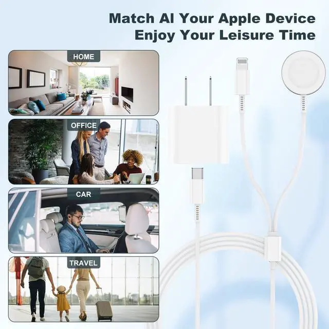 Alt view image 6 of 7 - for Apple Watch Charger,2 in 1 USB C Charger for iPhoneiWatch,Magnetic iWatch Fast Charging Cable 6ft with 20W Charging Block for Apple Watch Series Ultra 9 8 7 6 5 4 3 SEiPhone 14 13-White
