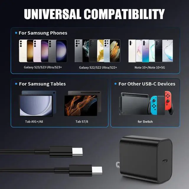 Alt view image 6 of 7 - 3Pack 45W USB C Charger for  Galaxy S24 Ultra Super Quite Fast Charging Type C Block with 6FT C to C Cord for  Galaxy Tab S9 S8 S23 Ultra S22 Ultra S23 S22 S21 Note 10 Plus 20
