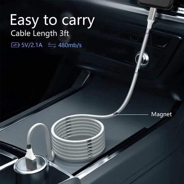 Alt view image 4 of 7 - AICase Magnetic Charging Cable,(3FT) Super Organized Charging Magnetic Absorption Nano Data Cable for Phone 14 13 12 11/XS/XS Max/XR/X/8/8 Plus/7/7 Plus/6s/6s Plus/6/6 Plus/SE/5s/5c/5/Pad/Pod
