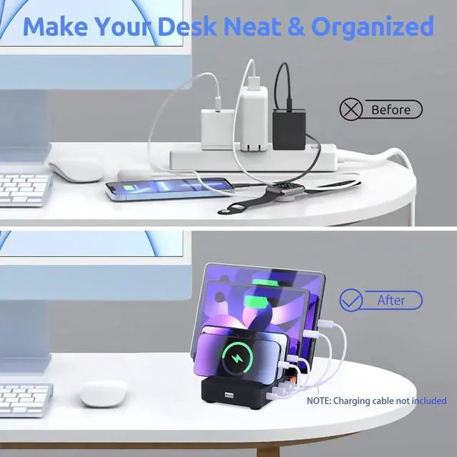 Alt view image 2 of 7 - 4-Port Charging Station for Multiple Devices USB Charger Stations Multi-Device Organizer Charging Dock Compatible with Cell Phones iPads Kindle Tablets and Other Electronics (Black)