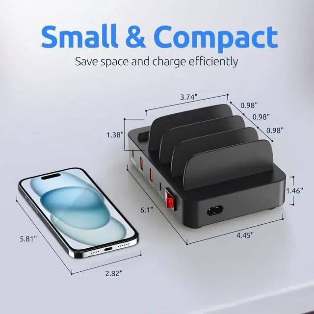 Alt view image 6 of 7 - 4-Port Charging Station for Multiple Devices USB Charger Stations Multi-Device Organizer Charging Dock Compatible with Cell Phones iPads Kindle Tablets and Other Electronics (Black)
