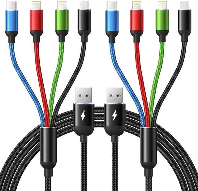 Main image of Multi Charging Cable, [2Pack 6Ft] 4 in 1 Fast Multi Charging Cord Nylon Braided Multiple Charger Cable USB Cable Adapter for IP/Type C/Micro USB Port for Cell Phones Tablets Samsung Galaxy