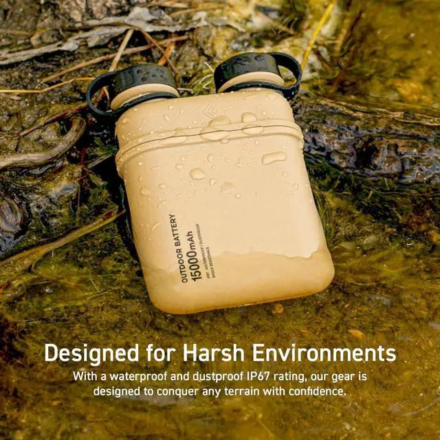 Alt view image 3 of 7 - ELECOM NESTOUT Rugged Power Bank, 15000mAh Outdoor Charger, 32W USB-C Fast Charging PD, Waterproof IP67, Durable Shockproof, Battery Pack for iPhone Tablet Hiking Travel Camping (Beige, 15000mAh)