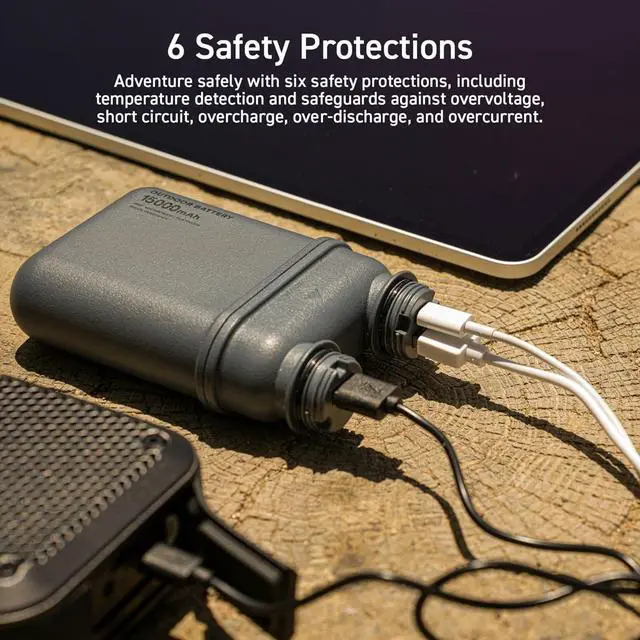 Alt view image 6 of 7 - ELECOM NESTOUT Rugged Power Bank, 15000mAh Outdoor Charger, 32W USB-C Fast Charging PD, Waterproof IP67, Durable Shockproof, Battery Pack for iPhone Tablet Hiking Travel Camping (Beige, 15000mAh)