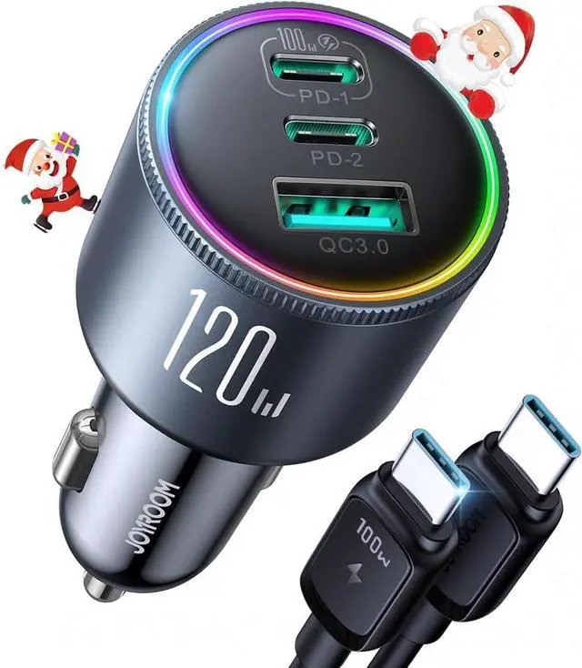 Alt view image 7 of 7 - JOYROOM 120W Super Fast Car Charger USB C, 3-Port PD100W+PD35W Car Charger for iPhone 16 with USBC Cable, Type C Fast Charging Adapter for iPhone 16e/15 Pro Max, Samsung Galaxy S25 S24, iPad, Laptop