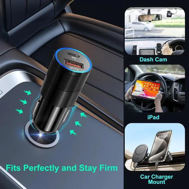 Alt view image 5 of 7 - USB C Car Charger 5 Pack 36W Dual 12V USB C & USB A Car Charger Adapter QC+PD 3.0 Fast Charging Cigarette Lighter for iPhone 15 14 13 12 11 Pro Max  S24 S23 S22 Google Pixel Android