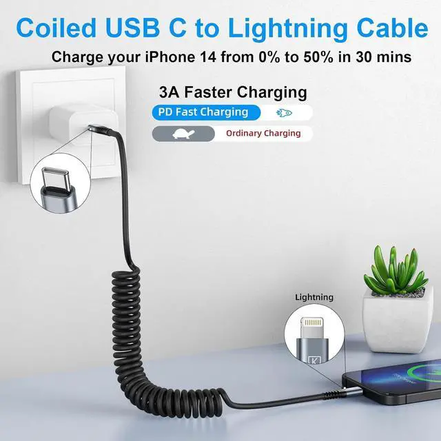 Alt view image 2 of 7 - KIYODA USB Type C to Lightning Cable 3FT 2Pack, Coiled iPhone Charger Fast Charging for Car Short USBC iPhone Cord for iPhone14/13/12/11 Pro Max/iPad/CarPlay