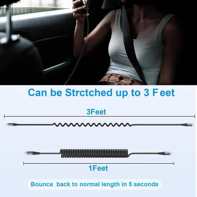 Alt view image 7 of 7 - KIYODA USB Type C to Lightning Cable 3FT 2Pack, Coiled iPhone Charger Fast Charging for Car Short USBC iPhone Cord for iPhone14/13/12/11 Pro Max/iPad/CarPlay