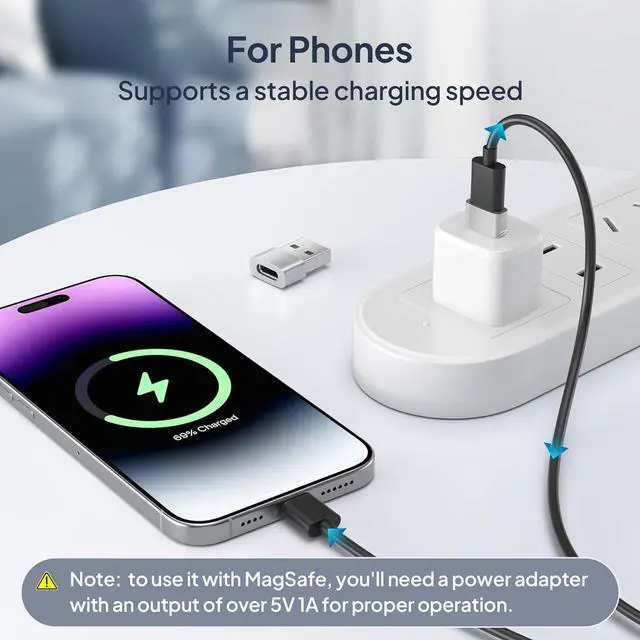 Alt view image 2 of 7 - Basesailor for iPhone 17 Air 16 Pro Max Car Charger Adapter 3Pack,USB Male to USB Type C Female Cable Converter for New Apple 16e 15 14 Plus,iWatch 11 10,Airpods 4/Pro 3,iPad Mini 7,Samsung Galaxy S25