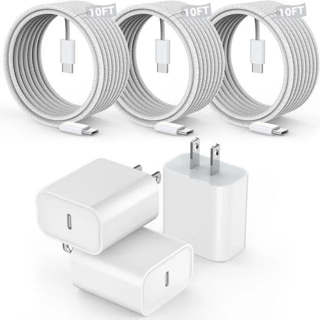 Main image of [3 Pack]Long 10FT iPhone 16 15 Charger 20W Fast Wall Charger Block,10Foot USB C to C Braided Woven Cable Fast Charging for iPhone 16/16 Pro/16 Pro Max/16 Plus/iPhone 15/15 Pro/15 Pro Max/iPad 12.9 Pro