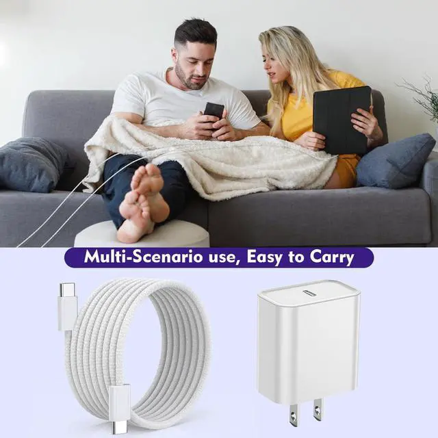 Alt view image 7 of 7 - [3 Pack]Long 10FT iPhone 16 15 Charger 20W Fast Wall Charger Block,10Foot USB C to C Braided Woven Cable Fast Charging for iPhone 16/16 Pro/16 Pro Max/16 Plus/iPhone 15/15 Pro/15 Pro Max/iPad 12.9 Pro