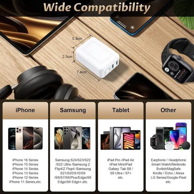 Alt view image 6 of 7 - 2Pack Flat USB C Charger Block, 40W 4-Port Foldable & Slim Fast Charging Block Wall Plug, Thin Type C Cube Box Compatible with iPhone16e/16/15 Samsung, Pixel, Tablets, Multiport Power Adapter Brick