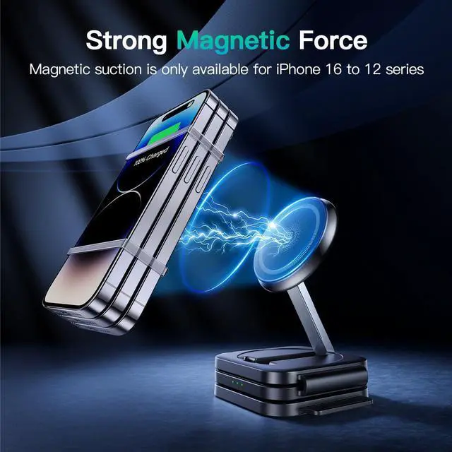 Alt view image 2 of 7 - 3 in 1 Charging Station for iPhone 16/15/14/13/12 Series, Travel Charger for Multiple Devices for AirPods 4/3/2/Pro,Wireless Charger Magnetic Charging for Apple Watch S10 Series(Black)