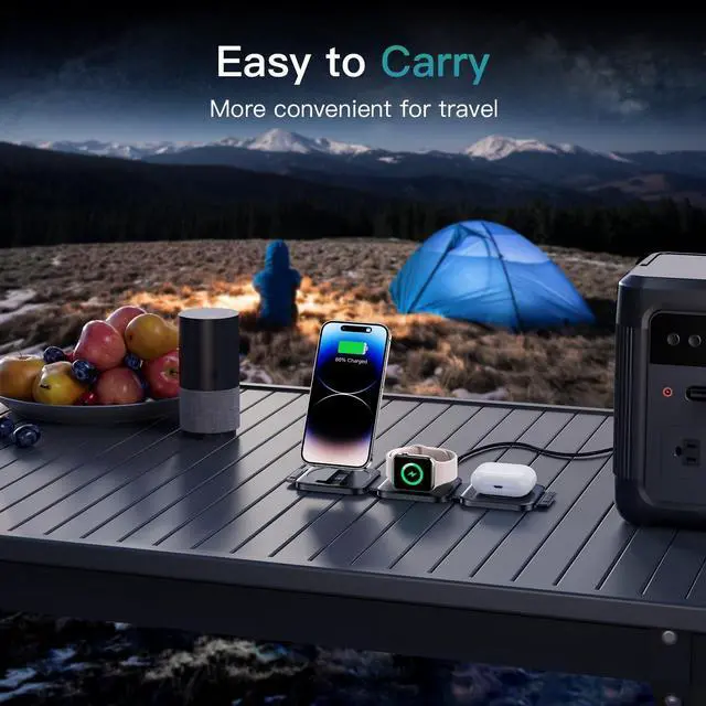 Alt view image 6 of 7 - 3 in 1 Charging Station for iPhone 16/15/14/13/12 Series, Travel Charger for Multiple Devices for AirPods 4/3/2/Pro,Wireless Charger Magnetic Charging for Apple Watch S10 Series(Black)