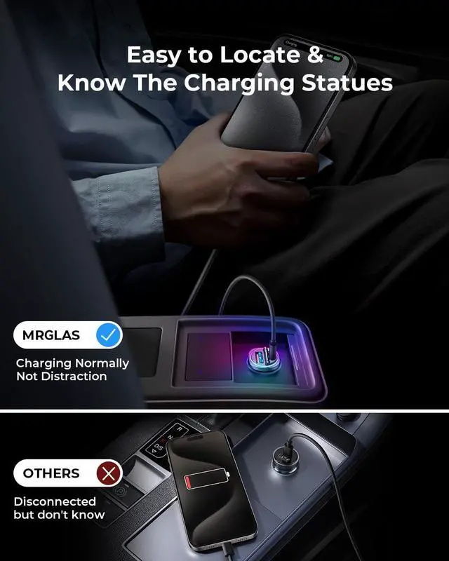 Alt view image 5 of 7 - MRGLASUpgrade 90W USB C Car Charger Fast Charging, [PD45W & QC45W] Cigarette Lighter Car Charger Adapter [Mini][All Metal][Not Distracted LED],for iPhone 16 15 14 Pro Max Plus iPad Samsung S24 S23