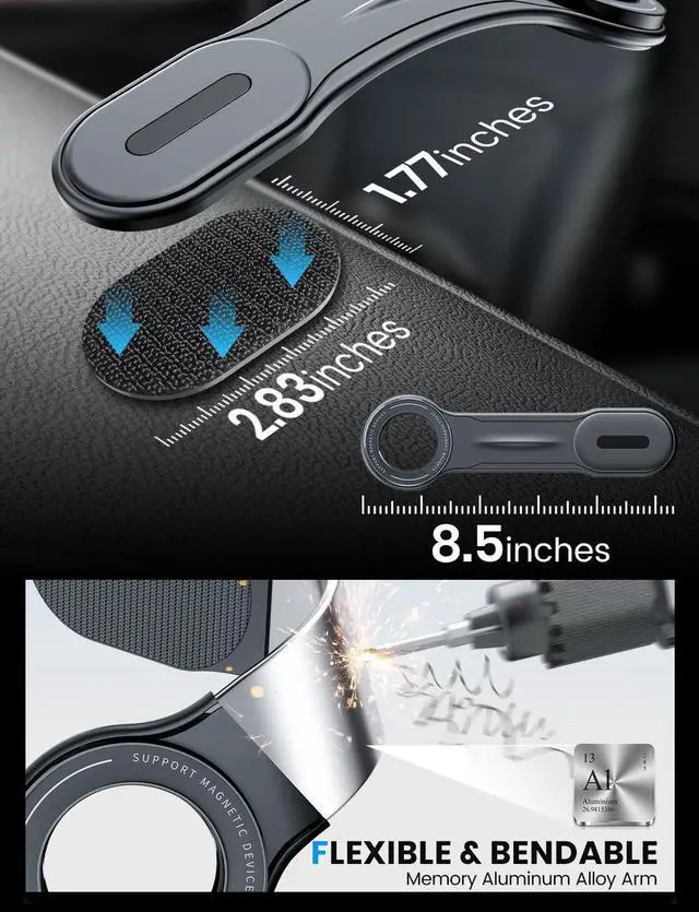 Alt view image 4 of 7 - for MagSafe Car Mount Detachable Bendable Aluminum Arm Magnetic Phone Holder for Car20 Strong Magnets Cell Phone Mount for Car Dash Fit iPhone 16 15 14 13 Pro Max Mini Mag Safe Accessories
