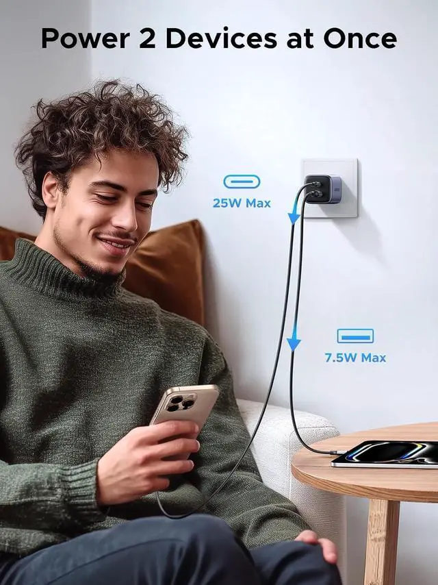 Alt view image 3 of 7 - UGREEN 35W USB C Charger, Nexode 2-Ports GaN Foldable PPS Compact Fast Wall Charger Block for iPhone 16/15/14/13, Galaxy S25/S24/S23, Pixel 8 Pro/8/7, iPad, MacBook, Steam Deck