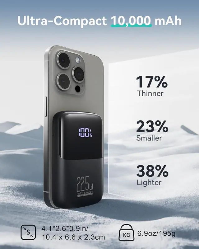 Alt view image 2 of 7 - INIU Portable Charger, Smallest 22.5W 10000mAh Power Bank, USB C in/Output Fast Charging 3-Output Mini Battery Pack Charger with Phone Holder for iPhone 16 15 14 13 12 Samsung S23 Google iPad Tablet